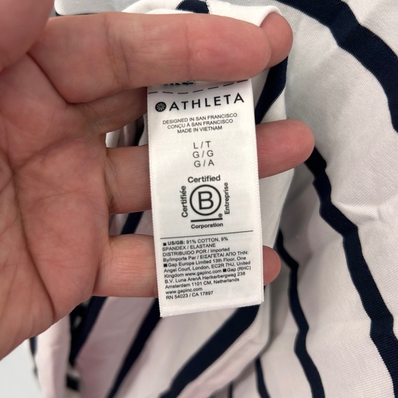 Athleta Essential Tee Dress Navy White Stripe Supima Cotton Knit Size L T - Picture 8 of 9